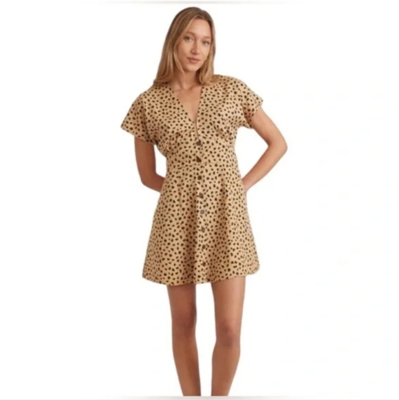 Marine Layer Dresses & Skirts - Marine Layer Camila Mini Dress Cheetah Print Mustard Tan Black Spots Small